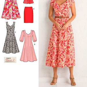 Simplicity Karen Z Pattern 2917 Women's Dress in 2 Lengths or Tunic, Skirt and Tie Belt Sizes 20W-28W