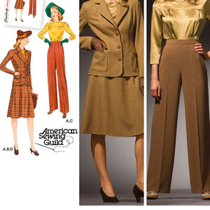 Simplicity American Sewing Guild Pattern 3688 1940's Retro Women's Blouse, Skirt, Pants, Lined Jacket Sizes 20W-28W