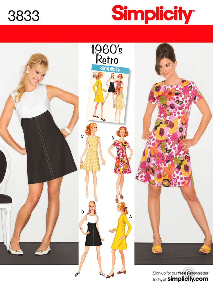 Simplicity 1960's Retro Pattern 3833 Misses Dress in Two Lengths Sizes 14-16-18-20-22