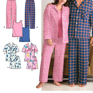 Simplicity Easy-to-Sew Pattern 3971 Women's and Men's Pajamas in Two Lengths, Knit Tank Top, Size XL-XXL-XXXL
