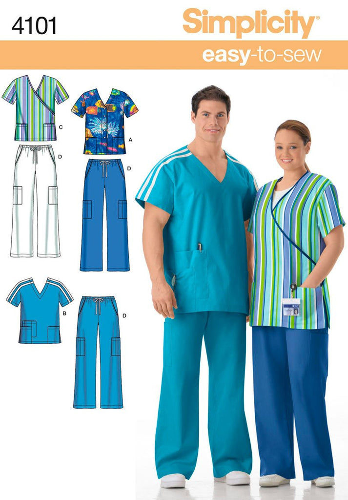 Simplicity Easy-to-Sew Pattern 4101 Women's and Men's Scrubs Chest Size 52-62 XL-XXL-XXXL