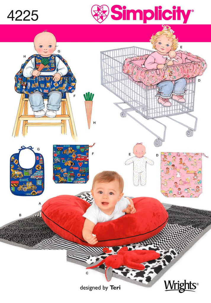 Simplicity Designed by Teri Pattern 4225 Baby Pillow Cover, Seat Covers, Bibs, Toys and More