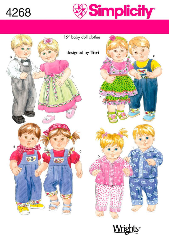 Simplicity Designed by Teri Pattern 4268 Baby Boy and Girl 15" Doll Clothes