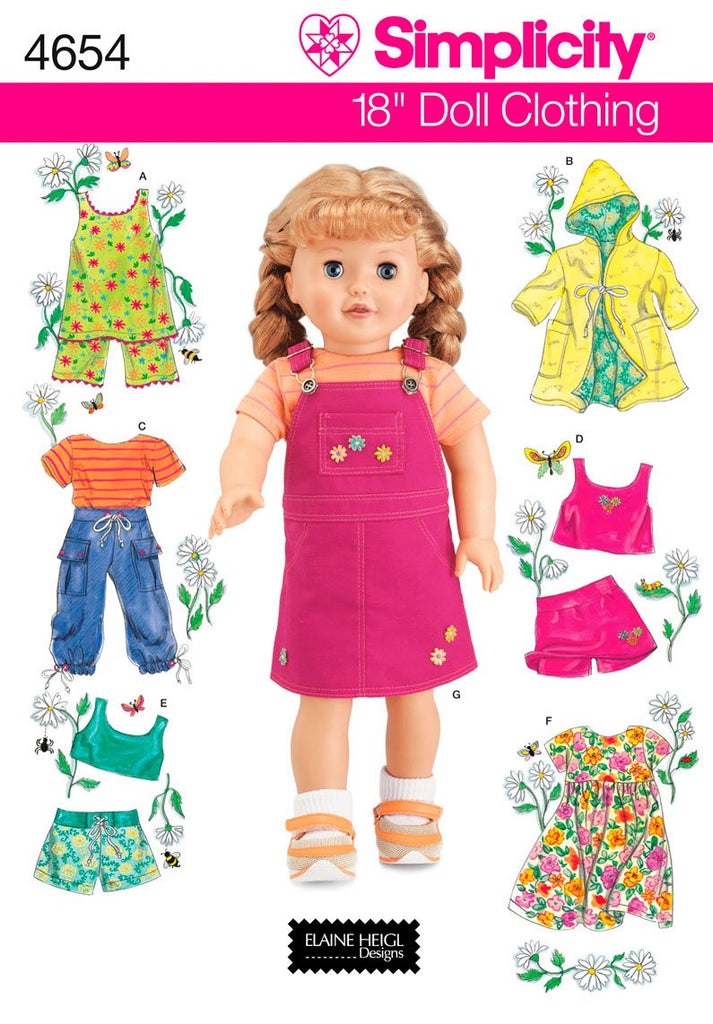 Simplicity Sewing Pattern 4654 Doll Clothes, One Size