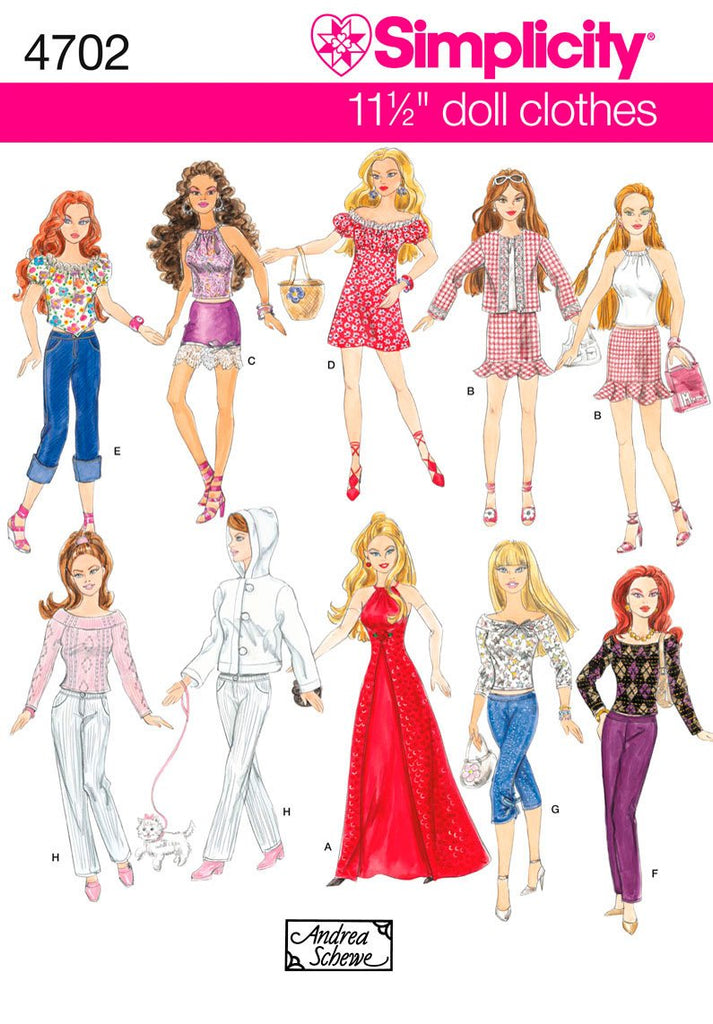 Simplicity Sewing Pattern 4702 Doll Clothes, One Size