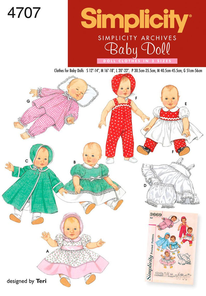 Simplicity Sewing Pattern 4707 Doll Clothes, A (S-M-L)