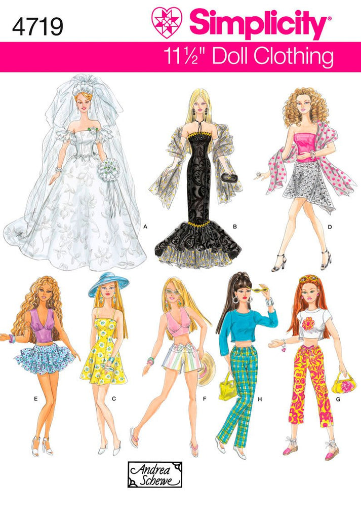 Simplicity Sewing Pattern 4719 Doll Clothes, One Size