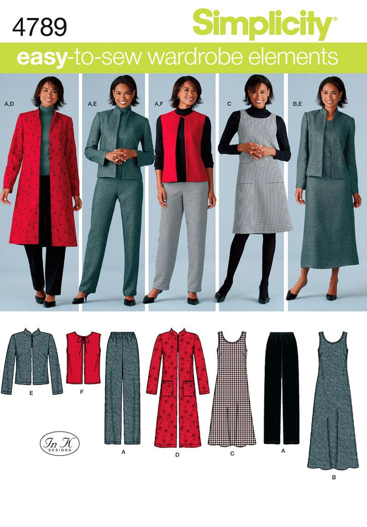 Simplicity Easy-to-Sew Wardrobe Elements Pattern 4789 Women's Pants, Vest, Jacket and Jumper Sizes 20W-28W