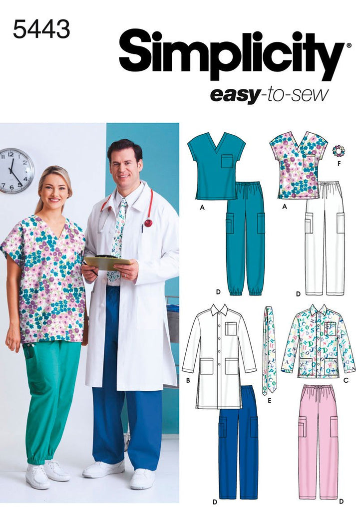 Simplicity Sewing Pattern 5443 Plus Size Scrubs, AA (S-M-L)