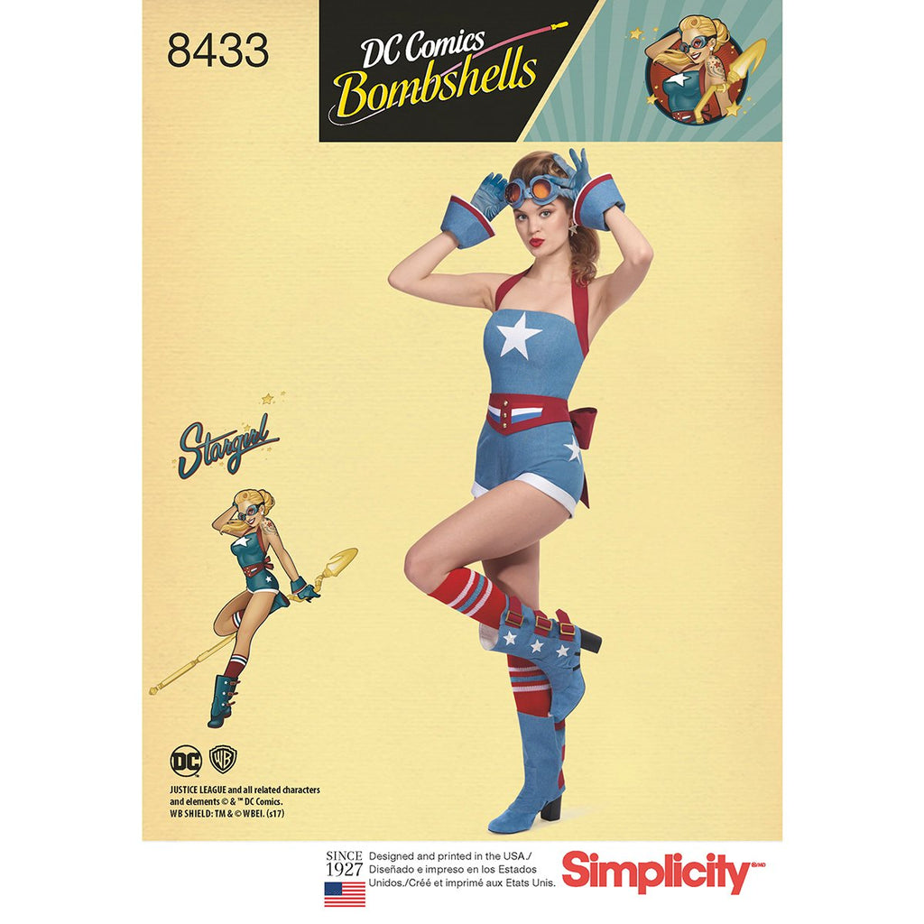 Simplicity Pattern 8433 H5 Misses' DC Comics Bombshell Stargirl Costume, Size 6-8-10-12-14
