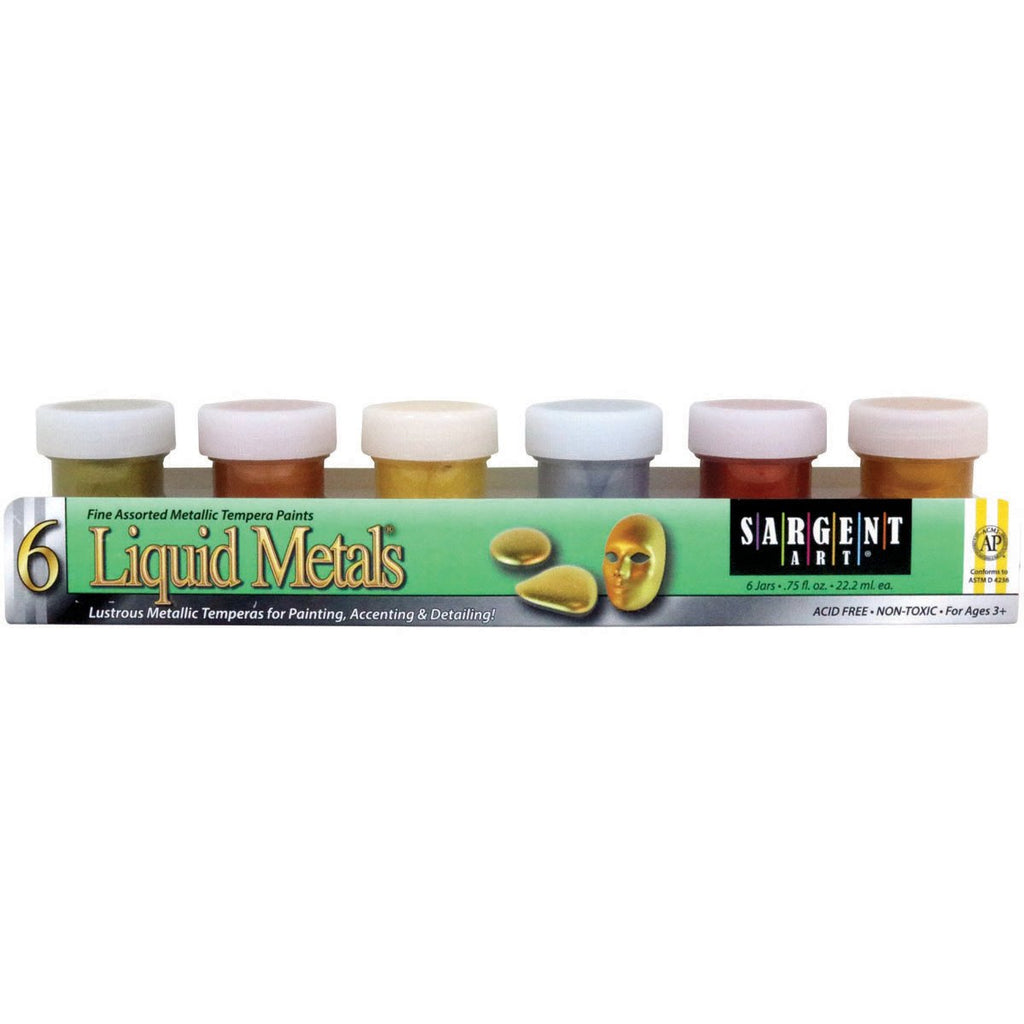 Sargent Art 66-5611 6 Jar Tempera Liquid Metals Set 3/4 Oz, 6 Metallic Colors