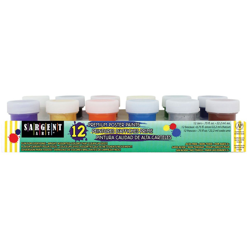 Sargent Art 66-5614 12 Jar Premium Colors Poster Paint Set, 3/4 oz