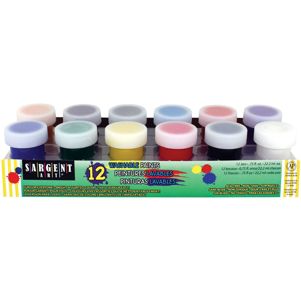 Sargent Art 66-5618 12 Bright Colors Jar Washable Primary & Secondary Paint Set, 3/4 oz