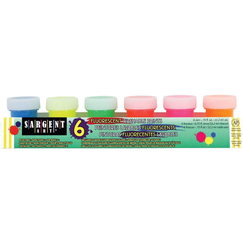 Sargent Art 66-5625 6 Neon Jar Washable Fluorescent Paint Set, 3/4 oz