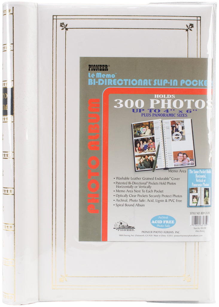 Spiral Bound Photo Album 300 Bi-Directional Memo Pockets Hold 4x6 Photos, White