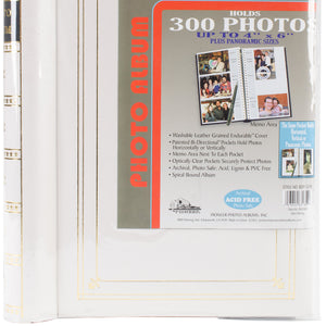 Spiral Bound Photo Album 300 Bi-Directional Memo Pockets Hold 4x6 Photos, White