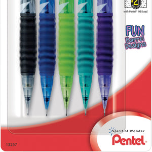 Pentel Icy Razzle-Dazzle Automatic Pencil, 0.7 mm, Assorted Barrels, 5 Pack (AL27RDBP5M)
