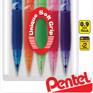 Pentel ICY Mechanical Pencil, (0.9mm), Assorted Barrels, 5-Pk (AL29TBP5M)