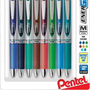 Pentel EnerGel RTX Retractable Liquid Gel Pen, (0.7mm) Metal Tip, Medium Line, Assorted Ink, 8-Pk (BL77BP8M2)