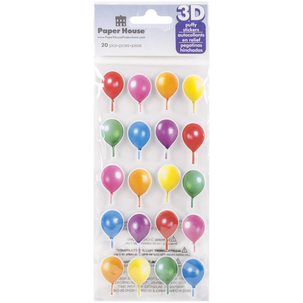 Paper House Productions STP-0039E Birthday Balloons Puffy Stickers (3-Pack)