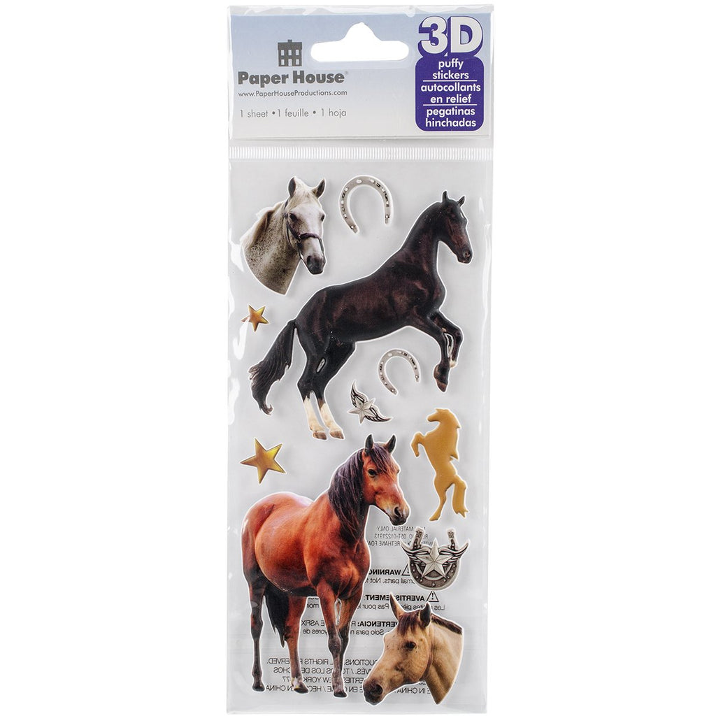 Paper House Horses Puffy Stickers, 3" by 6.35"