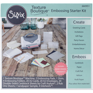 Sizzix 660951 Texture Boutique Embossing Machine Starter Kit, White & Gray
