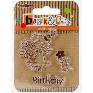 ScrapBerry's Basik's New Adventure Clear Stamps 2.7"X2.7"-Basik's Birthday