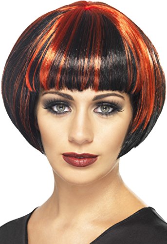 Smiffys Quirky Bob Wig with Streaks - Black/Red