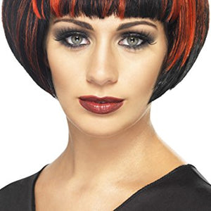 Smiffys Quirky Bob Wig with Streaks - Black/Red