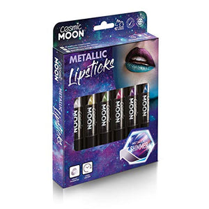 Cosmic Moon - Metallic Lipstick - 5g - For mesmerising metallic lips! - Gift Set - Includes: Pink, Gold, Blue, Green, Silver, Purple