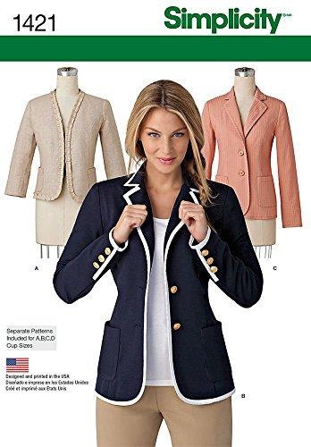 Simplicity Creative Patterns 1421 Misses' Unlined Jacket with Collar and Finishing Variations, U5 (16-18-20-22-24)