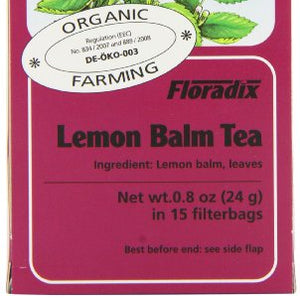 Salus Organic Lemon Balm Herb 15 Teabags (Pack of 6, Total 90 Teabags)