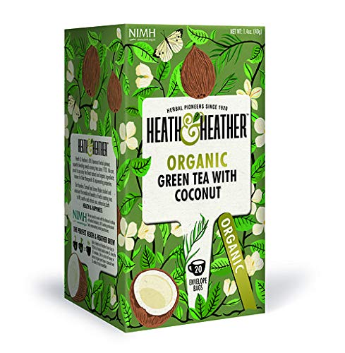 Heath and Heather Organic Green Tea and Coconut Teabags (Pack of 3, Total 60)