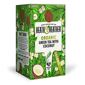 Heath and Heather Organic Green Tea and Coconut Teabags (Pack of 3, Total 60)