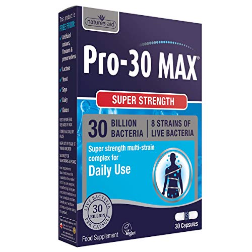 Natures Aid Pro-30 MAX, 30 Billion Live Bacteria, Daily, Super Strength, 30 Capsules