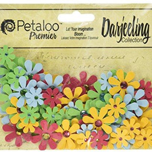 Petaloo Flora Doodles Mini Jeweled Florettes 80/Pkg, FU/GR/BL/OR