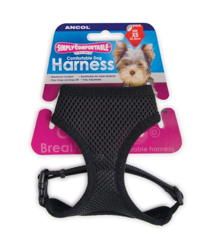 Ancol Viva Lightweight Breathable Comfort Mesh Dog Harness Black Size Medium (Fits Girth 44-57 cm)