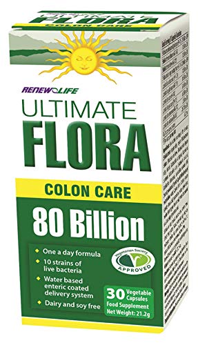 Renew Life Ultimate Flora Colon Care 80 Billion Bacteria Vegetable Capsules, 30-Count