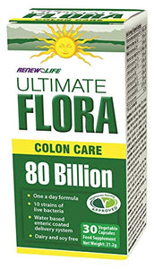 Renew Life Ultimate Flora Colon Care 80 Billion Bacteria Vegetable Capsules, 30-Count