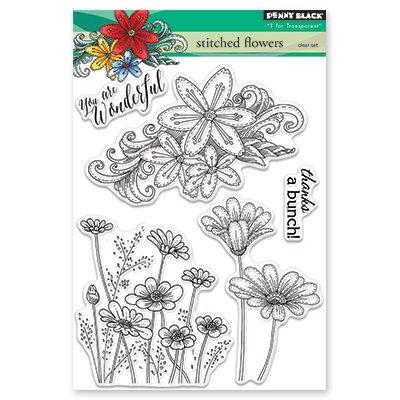 Penny Black Stitched Flowers Clear Unmounted Rubber Stamp Set (30-418)