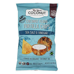 The Real Coconut Organic Coconut Tortilla Chips Salt & Vinegar 155g (Pack of 12)