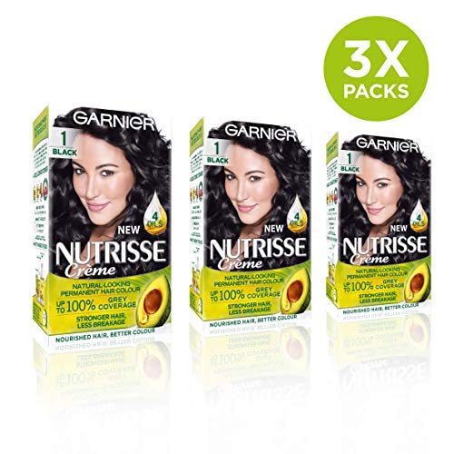 Garnier Nutrisse Permanent Hair Dye, 1 Black, Pack of 3