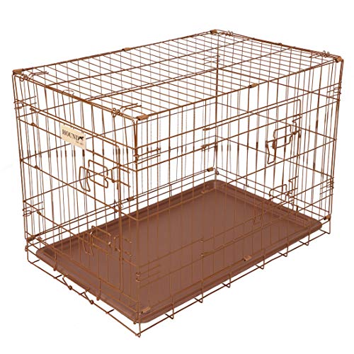 Hound Antique Copper Finish Fold Flat Metal Crate With Metal Tray - Small