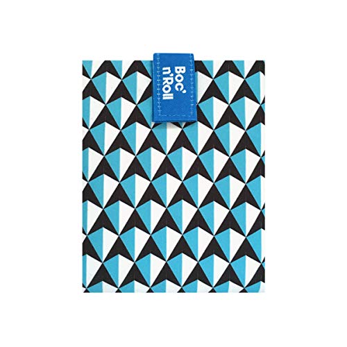Roll'eat Boc'n'Roll- Tiles Gòtic Blue - Reusable sandwich holder, Food bag for snacks, convertible into tablecloth, adjustable, foldable, ecological and washable, BPA free