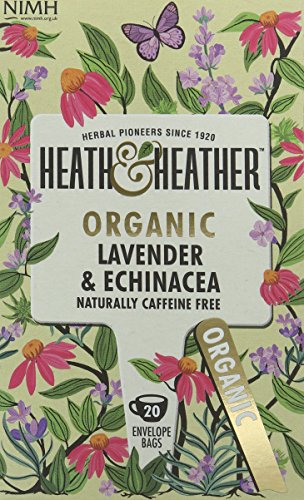 Heath & Heather Organic Lavender and Echinacea Teabags (Pack of 6, Total 120)