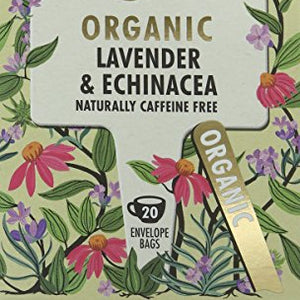 Heath & Heather Organic Lavender and Echinacea Teabags (Pack of 6, Total 120)
