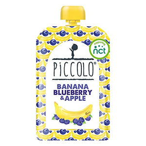Piccolo Organic - Banana and Blueberry Puree with a Hint of Vanilla - Stage 1 Baby Food, 100 g (Pack of 5)
