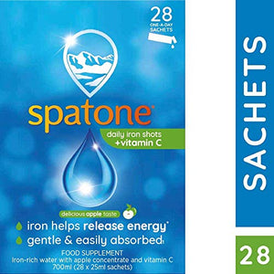 Spatone Liquid Iron Supplement Apple Flavour with Vitamin C, 28 Sachets x 25 ml (Packaging May Vary)