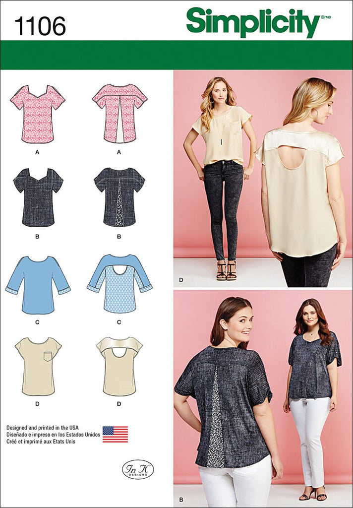 SIMPLICITY Patterns 1106 Misses' Tops with Fabric Variations, A (XXS-XS-S-M-L-XL-XXL)