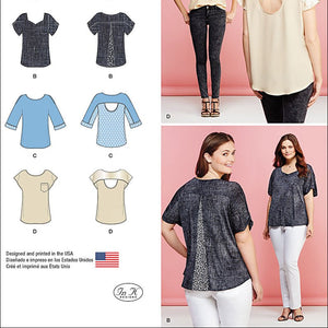 SIMPLICITY Patterns 1106 Misses' Tops with Fabric Variations, A (XXS-XS-S-M-L-XL-XXL)